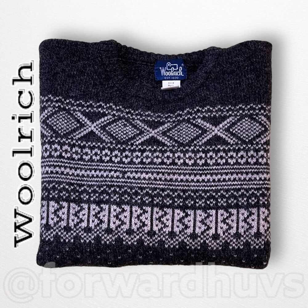 Woolrich Fair Isle Wool Blend Pullover Sweater Gray Men’s Medium - Picture 9 of 9